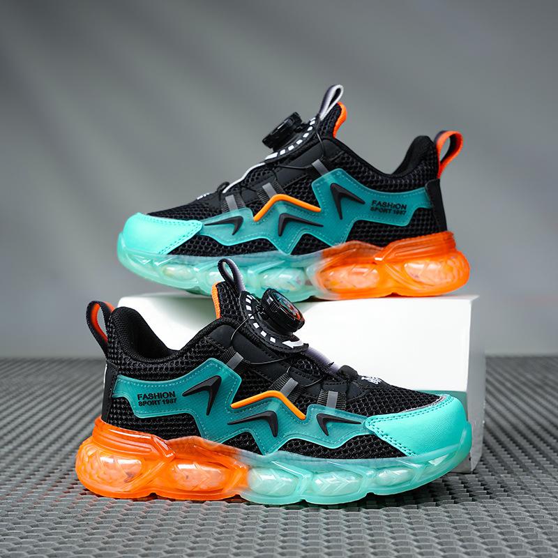 Classmate Men's Spring and Autumn Children's Casual Sneakers Middle and Older Children's Rotating Button Mesh Shoes Student Non-Slip Running Shoes