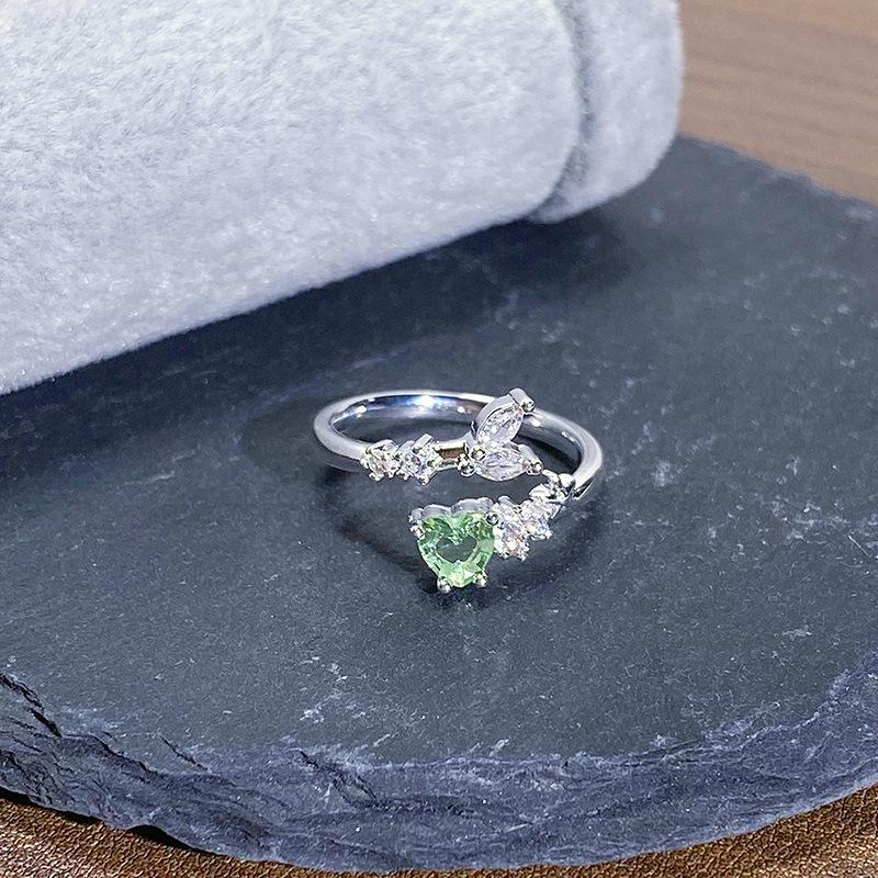 Small Fresh Color Treasure Olive Green Fish Tail Inlaid Zir*****Pen Ring Light Luxury Niche Design Stacked Ring Woman