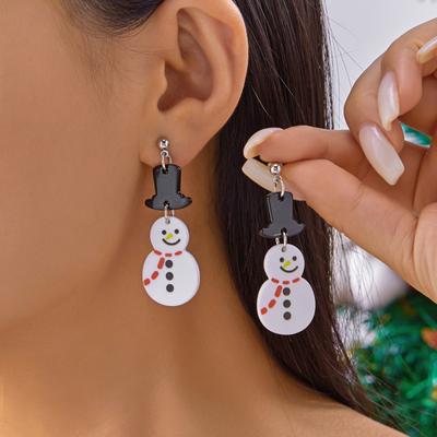 Christmas Acrylic Pink Santa Claus Snowman Star Xmas Tree Drop Earrings Cute Festival Holiday Dangle Jewelry For Women Men Gift