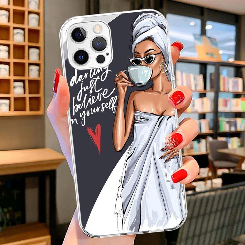 

Girl Boss Female Coffee Cover Phone Case For iPhone 16 17 Air 15 14 Pro Max 16E Phone Case 13 Mini 12 11 7 SE 8 Print Pattern Fi iPhone 16 Pro Max