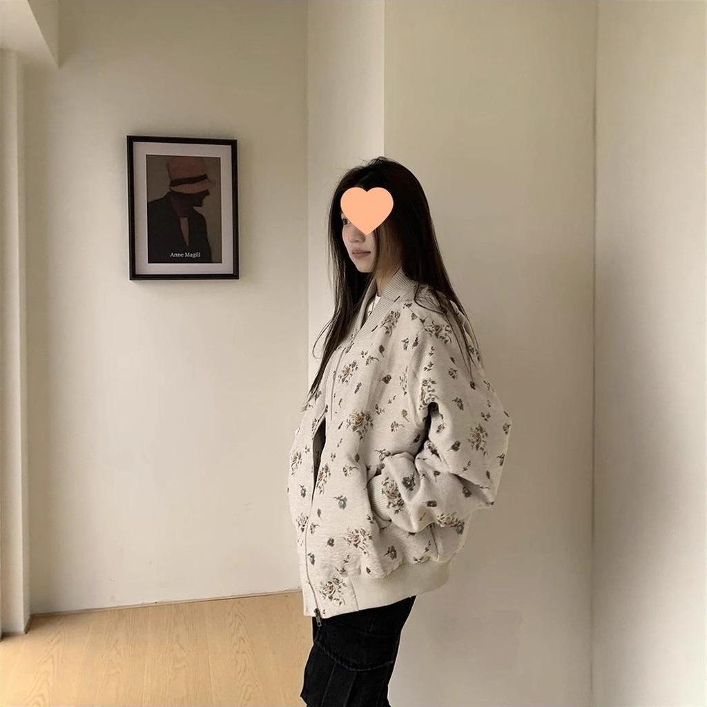 2025 Autumn Women's Retro Floral Print Chinese-Style Baseball Jacket - Trendy Unisex Niche Brand