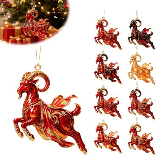 Durable Acrylic Hanging Decorations Galloping Goat Ornament, 2D Flat Pendant, New Year Christmas Gift for Friends Decoration Tree, Mantel, Festive
