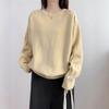 Retro round neck solid color versatile pullover sweater women's autumn and winter new loose and thin knitted sweater top
