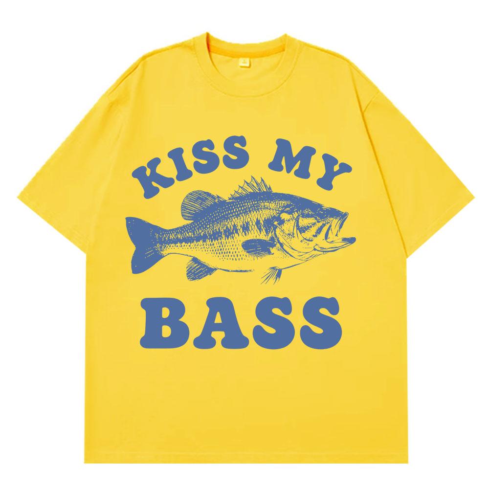 Retro Fishing T Shirt Kiss My Bass Funny Meme Tshirt Unisex Women Fashion Clothing T Shirt Summer Cotton Casual Harajuku Tshirts