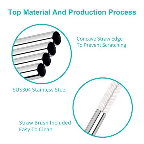 Kiemeu Reusable Dishwasher Safe Stainless Steel Metal Straws for 20oz and 30oz Tumblers
