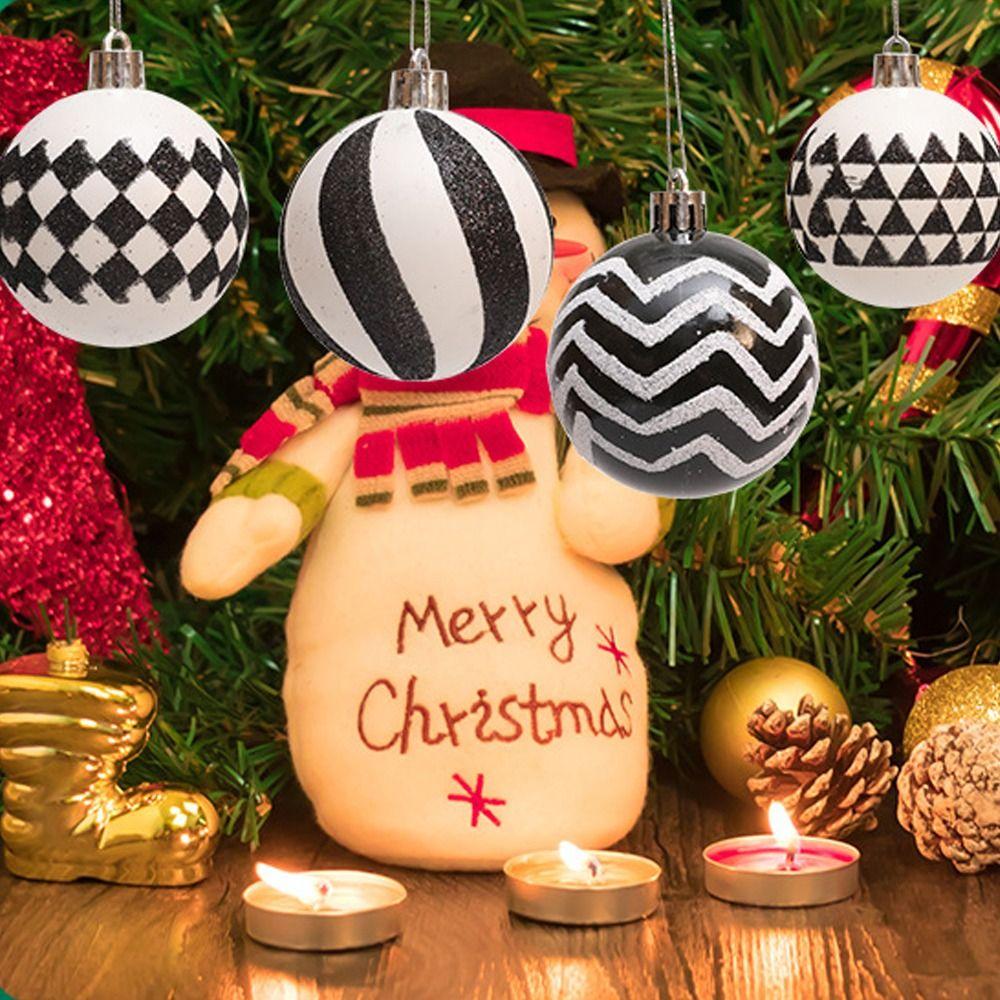 6pcs 6cm Electroplated Hanging Balls White and Black Xmas Tree Pendants Party Favors