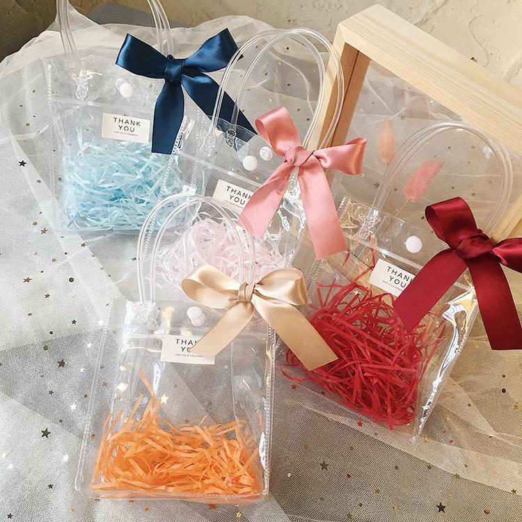 10Pcs Wedding Distributions Bags Transparent Packing Box With Handle Pvc Tote Bag Baby Shower Holiday Present For Guest