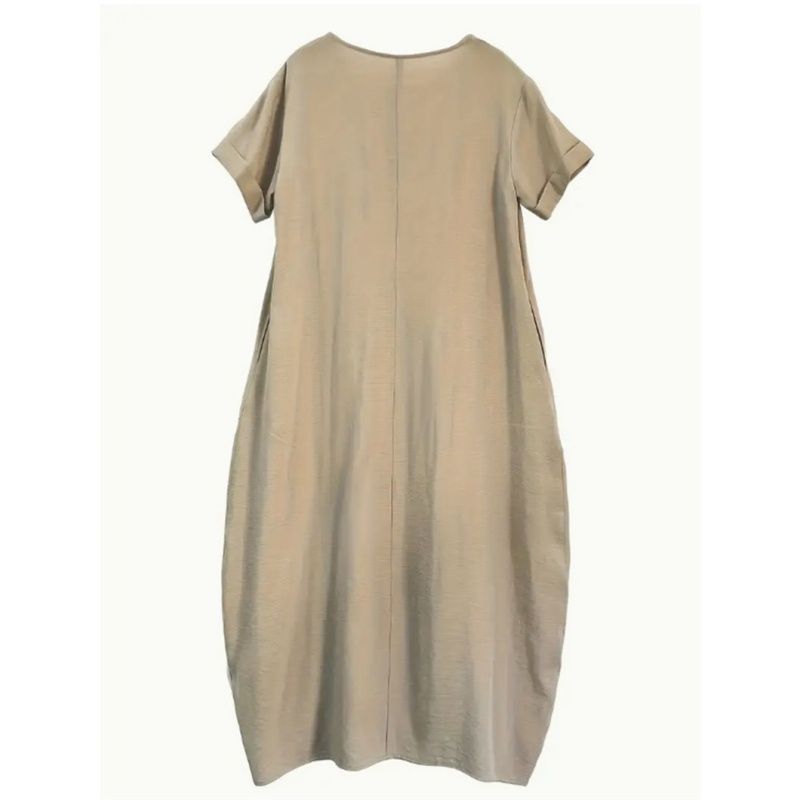 Fashion Women Dress Ladies Skirt Ice Silk Wrinkle Loose Plus Size Round Neck Short Sleeve Dress