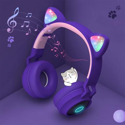 Cat Ear Headphones, Bluetooth Headphones, Wireless, Built-in Microphone, Foldable, Bluetooth 5.0, LED Lights, Rainbow Color Changing, Over-Ear Headpho