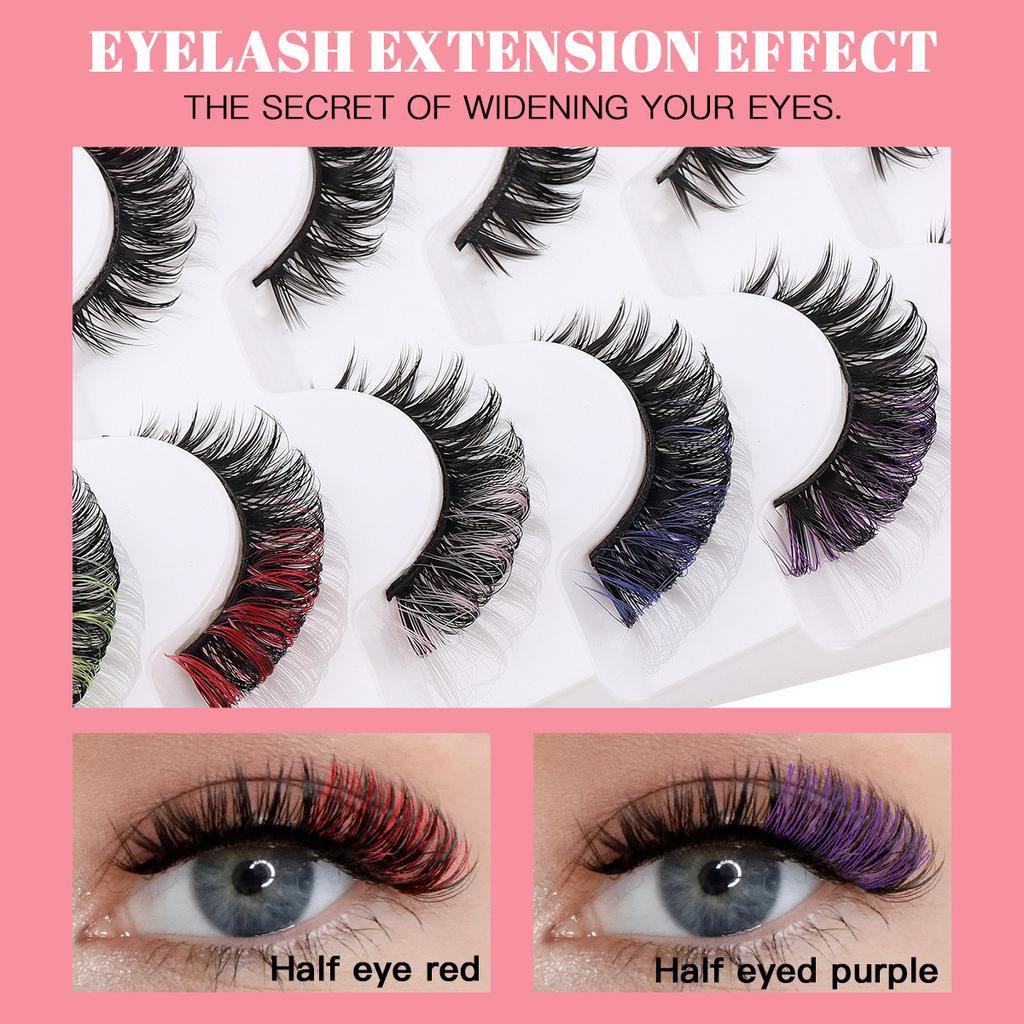 7 Pairs Of Colored End-Of-Eye Lengthened False Eyelashes, Naturally Thick, Japanese Light And Breathable, Reusable