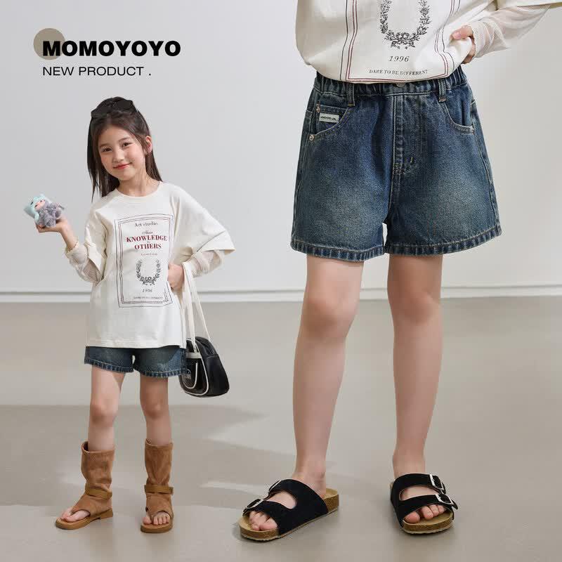 Girls 2026 Summer A-Line Denim Shorts 120 джинсовый синий