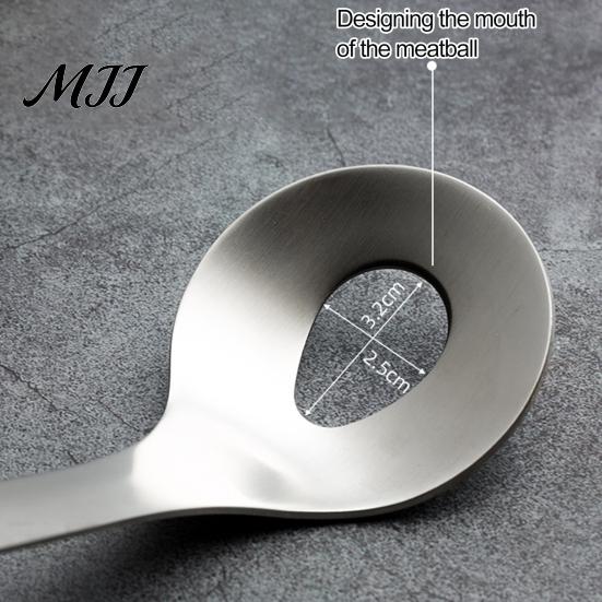 Meatball Maker Tool Spoon Tool, Stainless Steel Non-stick Scoop, Oval Shaper Long Wooden Handle Shaping Gadget for