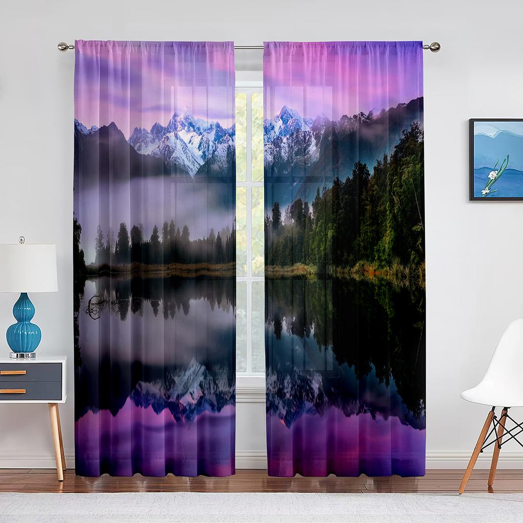 Gras Blumenfeld Berglandschaft Natur Tüll Vorhänge für Wohnzimmer Chiffon Transparent Voile Küche Schlafzimmer Vorhang Drapierungen