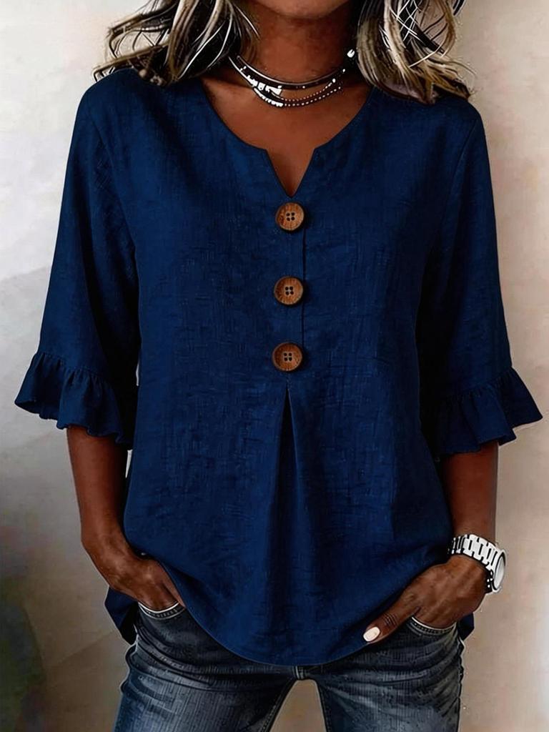 2026 Summer European & American Women's V-neck Cotton Linen Fashion Shirt
