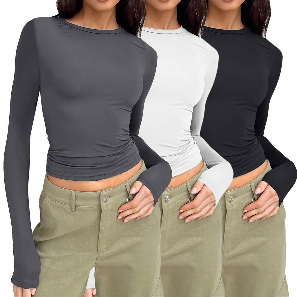 European and American Women's Casual Slim Fit Long Sleeve Pullover T-shirt Streetwear Set