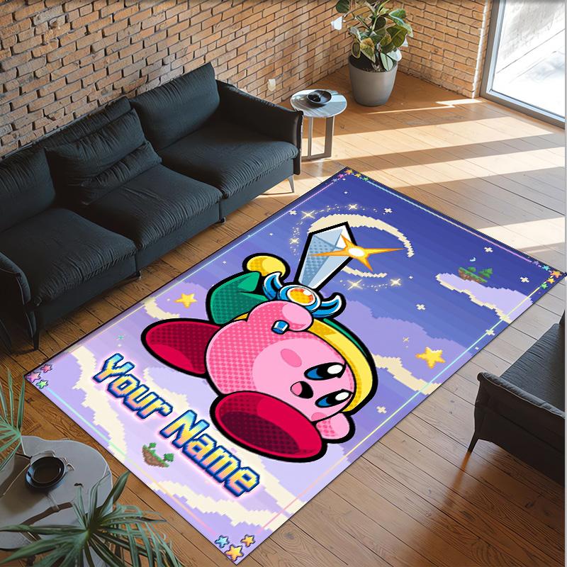Personalized Crystal Velvet Carpet Custom Name Text,Kirby Anti Slip Area Rug For Home Decoration