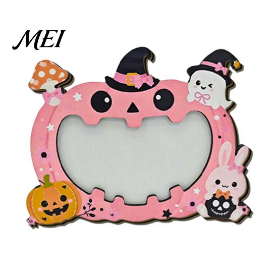Double Sided Wooden Photo Holder Halloween Frame, Pumpkin Ghost Cat Cutout Picture Shape Ornament Holder, Double-sided Holiday Tabletop Decor for Home