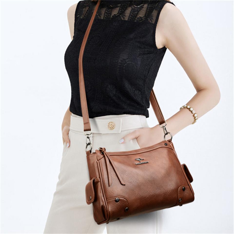 Fashionable Simple Vintage Style Large Capacity Women's Shoulder Bag Multifunctional Casual Leather Crossbody Bag