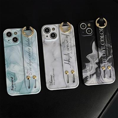 Marmorierte iPhone-Hülle mit Handschlaufe für iPhone 11–15 Promax, speziell für Frauen entwickelt.