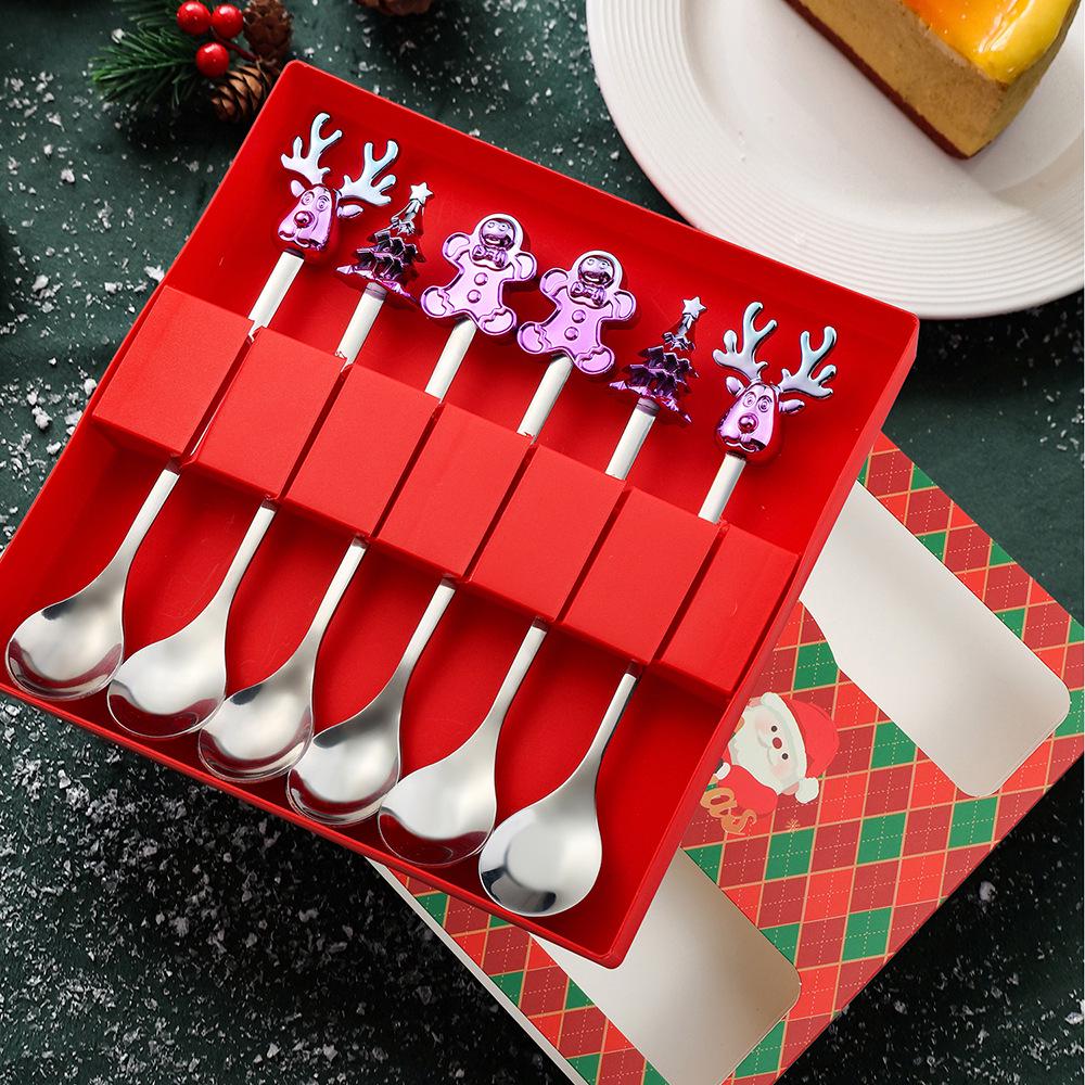 Cartoon Santa Claus Christmas Tree Coffee Dessert Spoon & Fork Gift Set