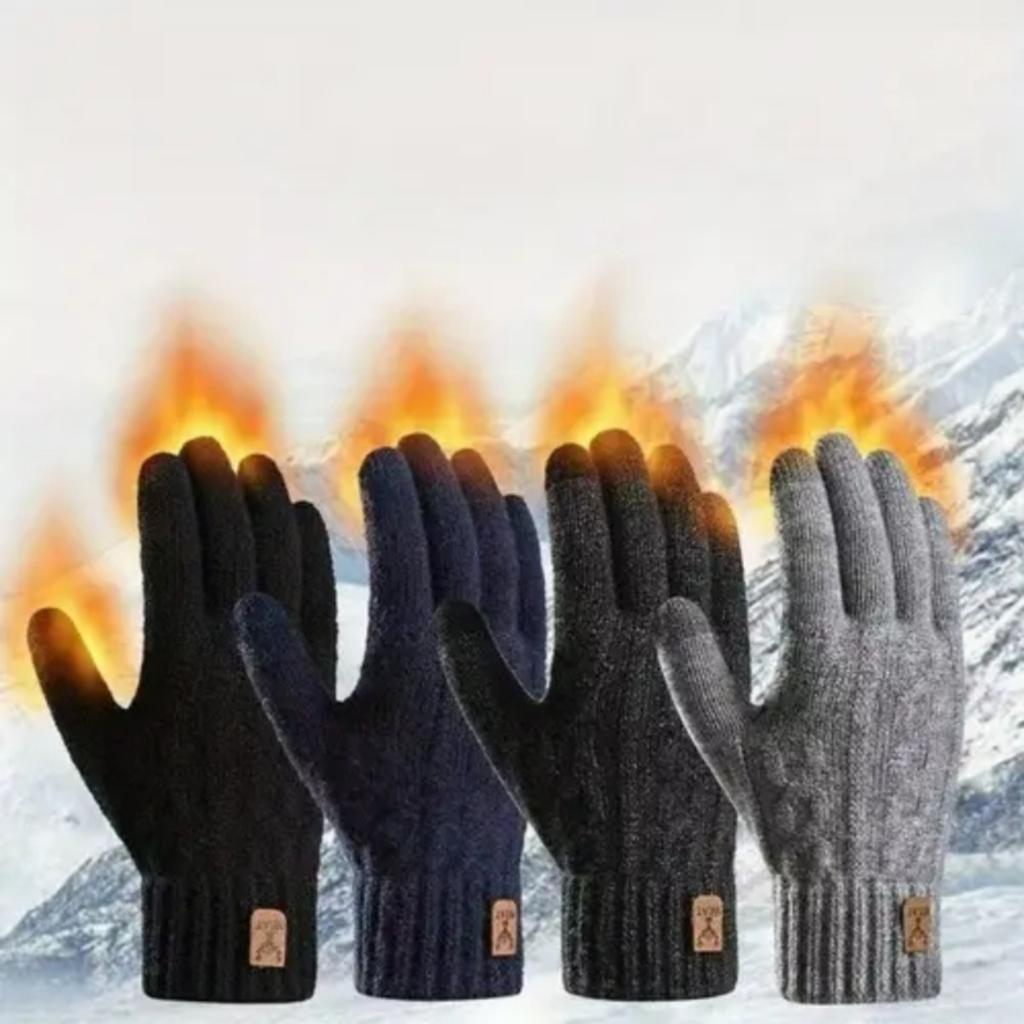 Winter Warm Gloves Touch Screen with Thick Velvet Knitted Cycling Cold Resistant Men's Gloves Five Finger Woolen Gloves
