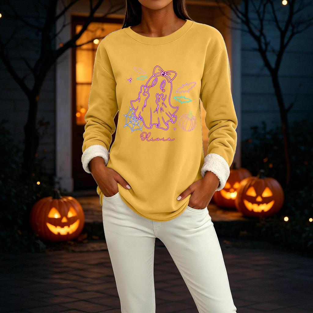 Women's Long Sleeve Pullover Round Neck Halloween Print Winter Casual Top