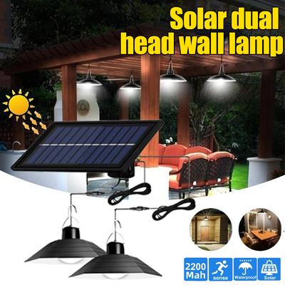 Solar Pendant Lights Super Bright 2/1 Head Chandelier IP65 Waterproof For Indoor Shed Barn Room Outdoor Garden Patio Solar Lamp