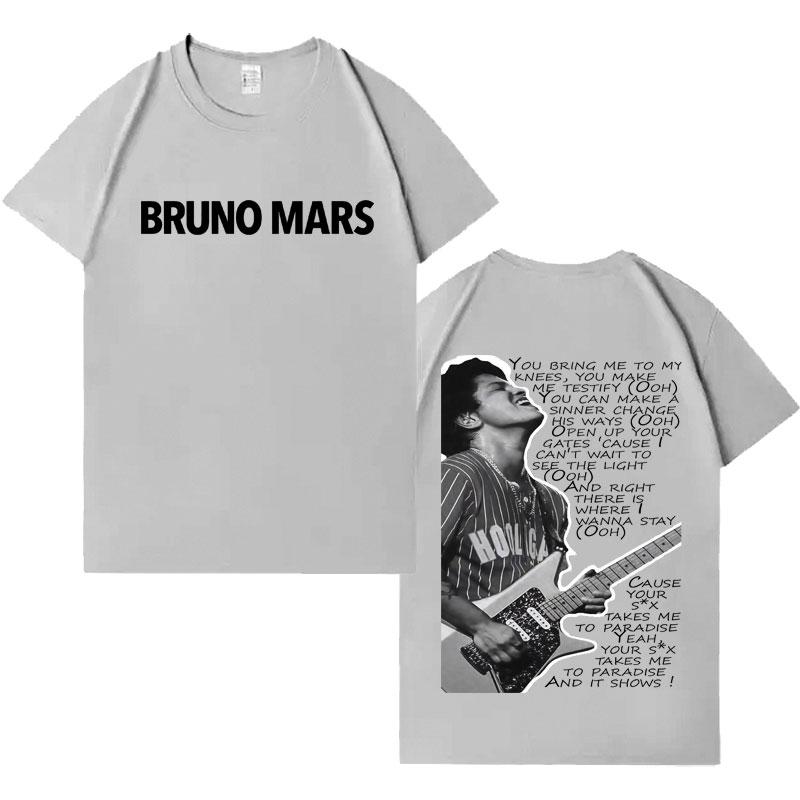Rapper Bruno Mars Trendy Oboustranné Grafické Trička Pánské Dámské Ležérní Tričko s Krátkým Rukávem Populární Kulatý Výstřih Streetwear