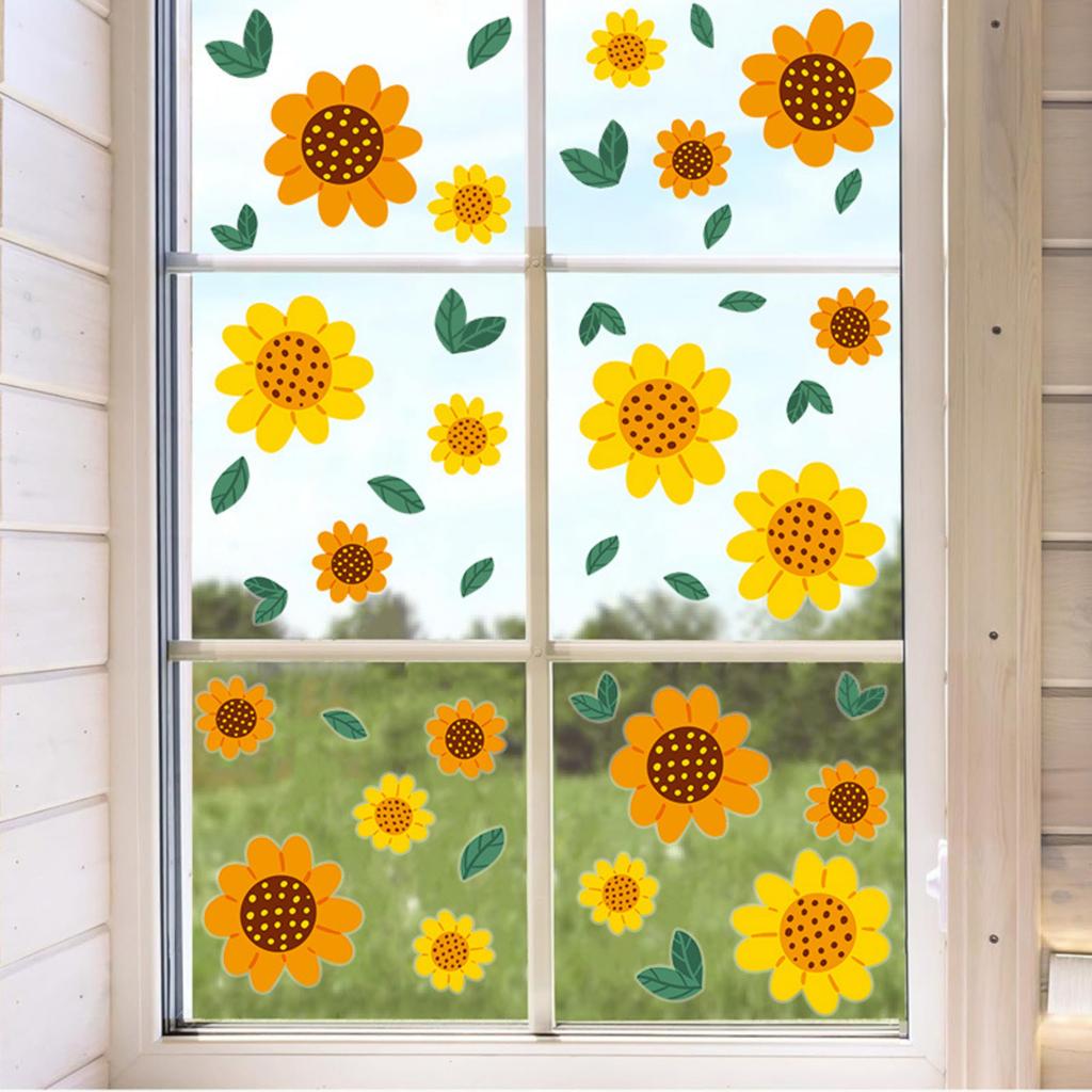 Sunflower Window Decals, Self-Adhesive Boho Retro Floral Wall Stickers for Home Decor