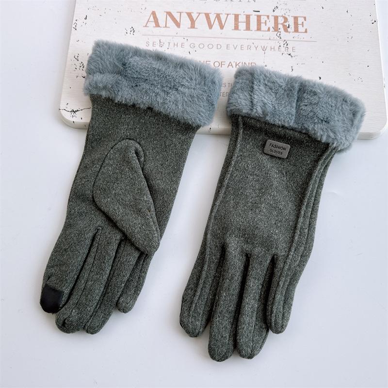 Autumn and Winter Thermal Gloves Inner Fleece Touch Screen Outdoor Riding Gloves Hairy Small Label Rabbit Fleece Gloves