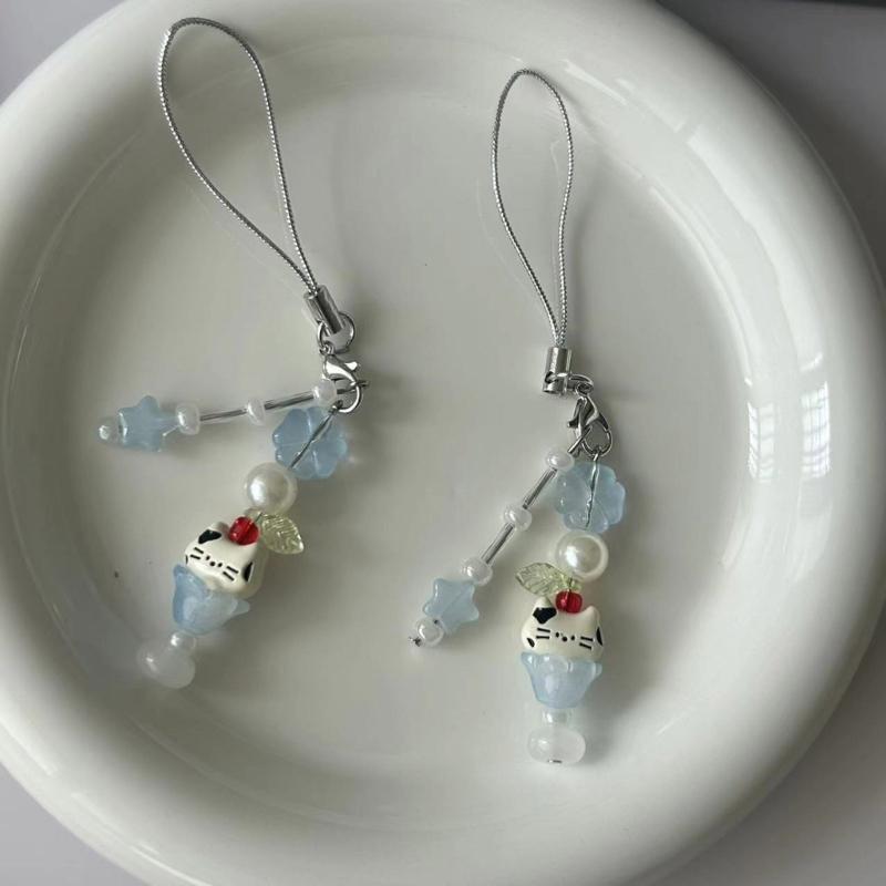 Kitten Bead String Phone Pendant Stylish Feline Beaded Phone Tassels Practical Acrylic Key Holder Phone Accessory