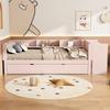 Low Bed 90*200cm, with Pull-out Bed, with Desk, Three Shelves on the Side of the Bed, Pink