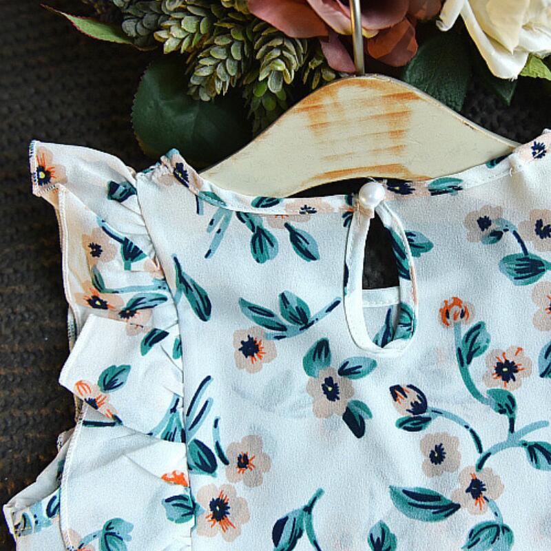 Girls Clothing Ruffle Sleeveless T-shirt+Skirt 2PCS Sets Baby Girls Clothes Chiffon Flower Print Toddler Outfits Children