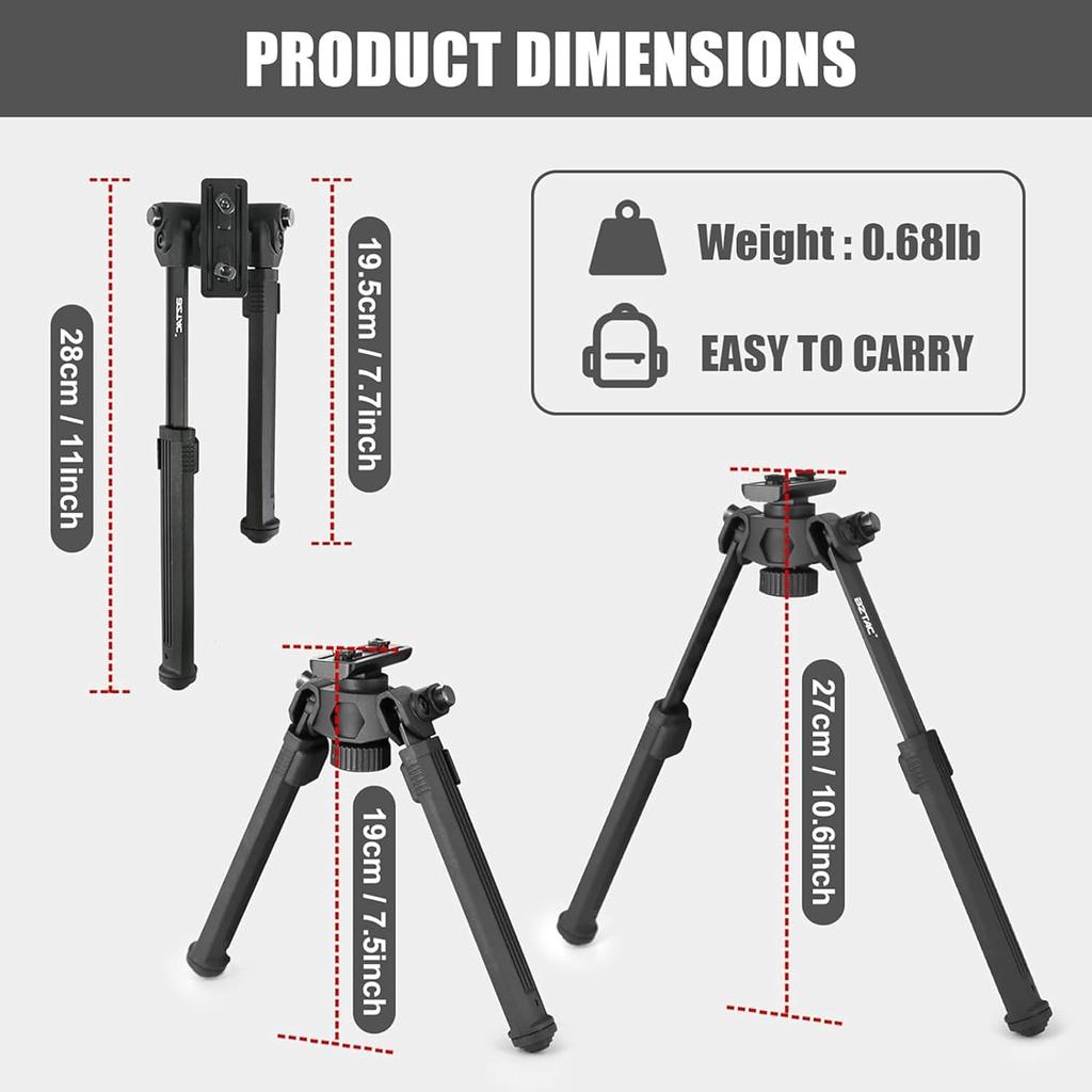 UUQ QV14 Tactical Portable Rifle Bipod, Picatinny and Mlok Mounting Options, 360 Degree Swivel, 7 Adjustable Height, Made of Lightweight