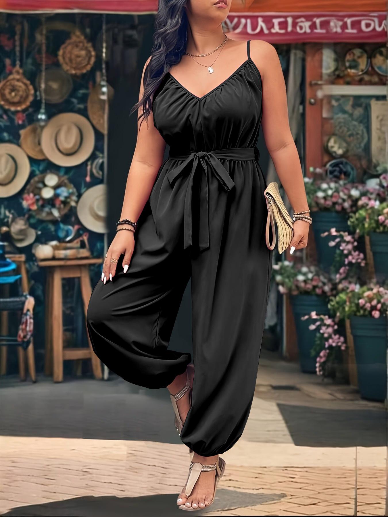 Elegant Plus Size Strappy Jumpsuit - Classic, Figure-Flattering Commuter Style for Summer 2XL
