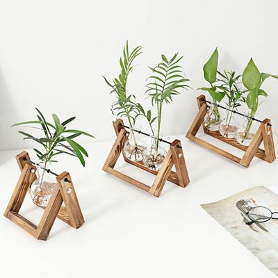 1/2/3Pcs Plant Terrarium with Wooden Stand Transparent Glass Bulb Vase Table Centerpiece Hydroponic Flower Holder Plants Container Decoration