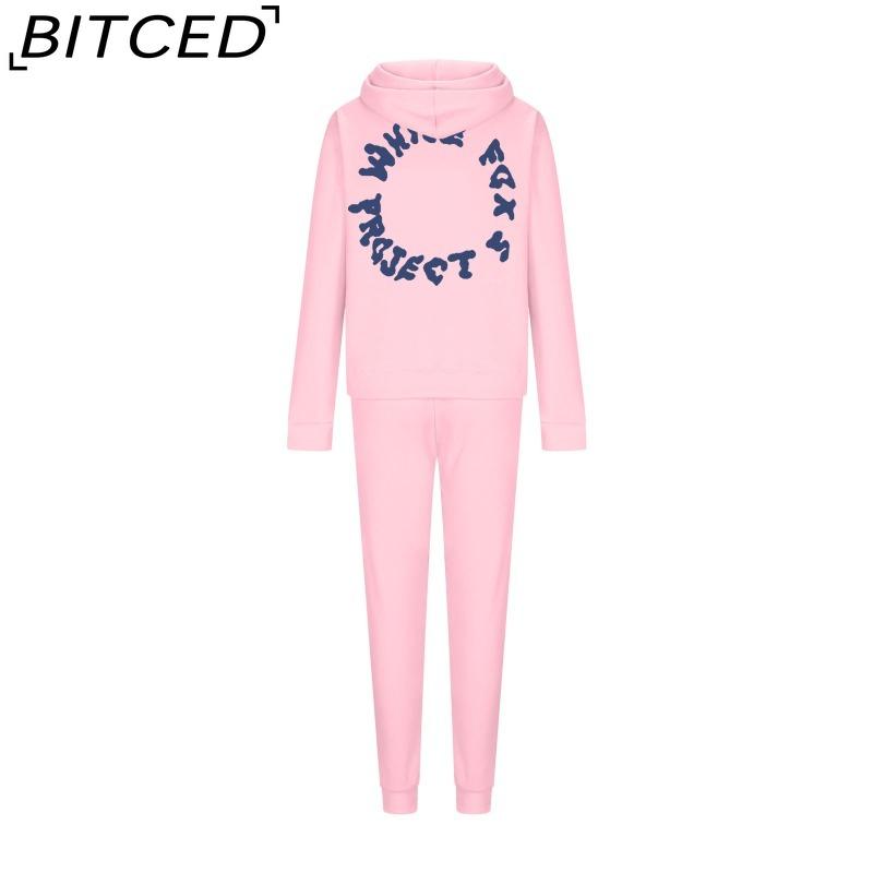 BITCED Women's Spring/Autumn/Winter Sweatshirt Set Foam-Printed Fashion Sports Long-Sleeved Hooded Sweatshirt