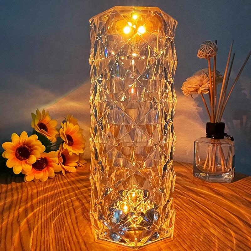 16 colores táctiles Led Rose Dia Mond lámparas Usb regulable Control táctil Lámpara de mesa de cristal para el hogar