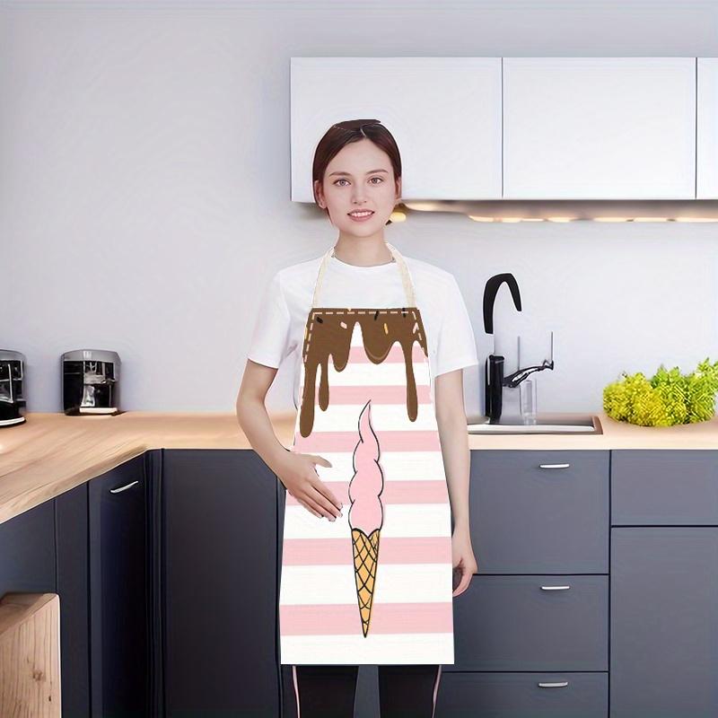 1pc Chocolate Drip Ice Cream Cone Striped Apron Linen Kitchen Baking Chef Gift For Her Funny Cooking Wear Home Decor