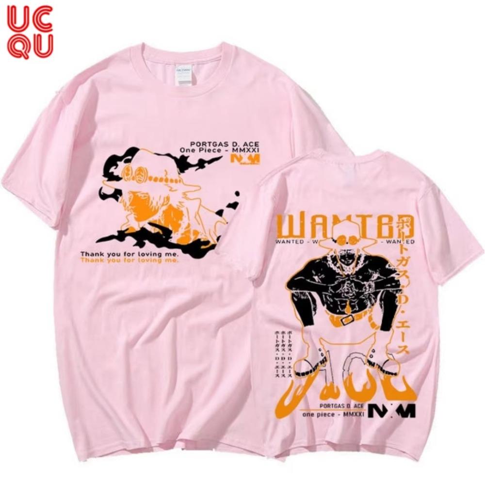 One Piece 2026 New Hot Portgas D Ace Unisex Pure Cotton Tshirt Summer Anime Doublesided Printed Parentchild Shirt