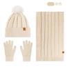 Winter Knitted Hat Scarf Gloves Three-piece Set Double-layer Piled Thickened Warm Wool Knitted Hat Wheat Ears