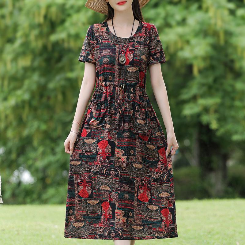 Elegant Dresses for Women Plus Size Casual Short Sleeve Vintage Long Dress Summer Clothes