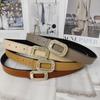 Colored Lychee Pattern Cowhide Belt Women'S Square Rhinestone Smooth Buckle Simple Dress Belt