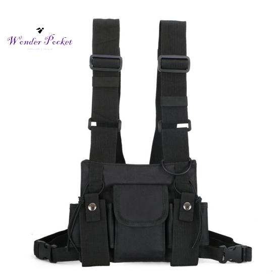 Unisex Outdoor Adjustable Vest Chest Hanging Bag Double Shoulder Waist Pouch