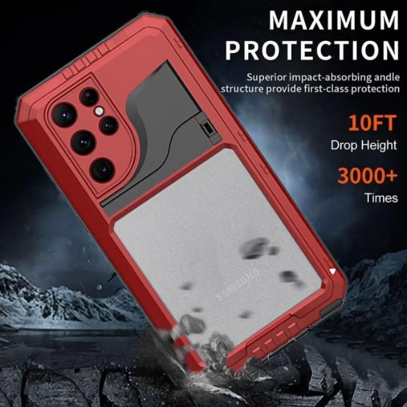 IP68 Su Geçirmez Ağır Hizmet Tipi Metal Telefon Kılıfı Samsung S23 Ultra S22 Plus Darbeye Dayanıklı Koruma Sağlam Kapak Ekran Koruyucu
