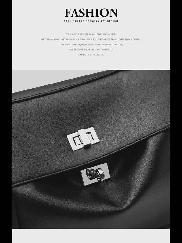 Women's High-Capacity Black Messenger Tote - Autumn/Winter 2024 Fashionable Shoulder Bag for Commuting.