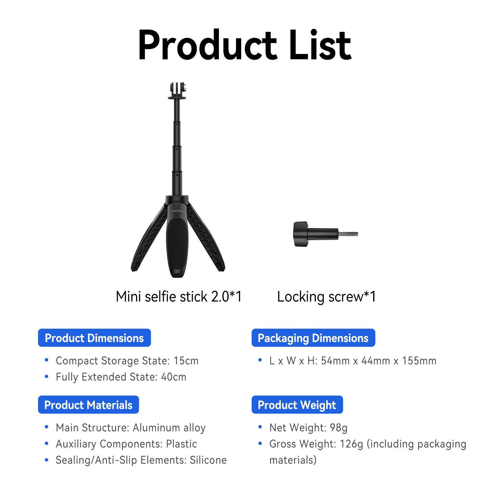 TELESIN Mini Quick Release Selfie Stick