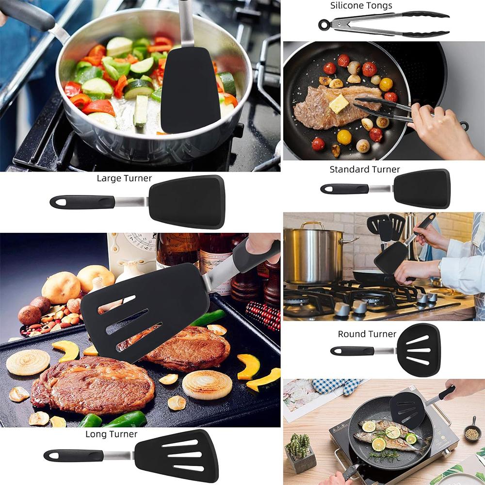 LMETJMA Silicone Flexible Turner Spatula Set Heat Resistant Flexible Rubber Spatulas Non Stick Rubber Kitchen Utensils JT308
