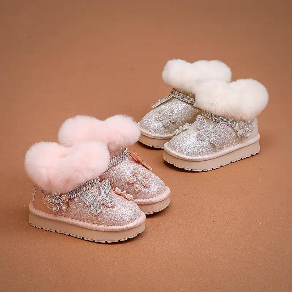 Children's Warm Snow Boots Baby Thick Velvet Crystal Boots Little Girl Thick Cotton Shoes