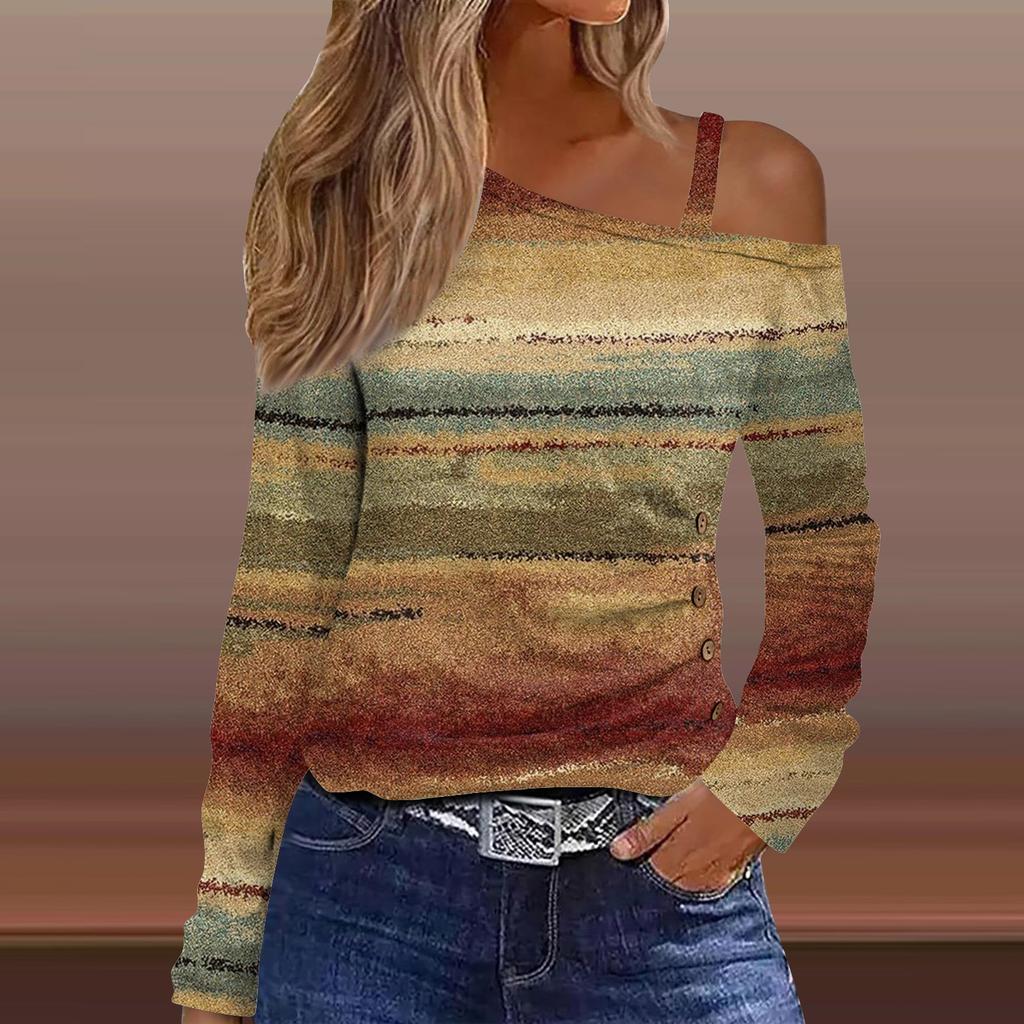 Γυναικεία Μπλούζα Μακρυμάνικη Εκτός Ώμου Casual Τοπ Μπλούζες Ανοιξιάτικη Μόδα Άνετο T-Shirt